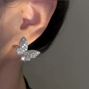 Silver embellished butterfly stud earrings, NWT